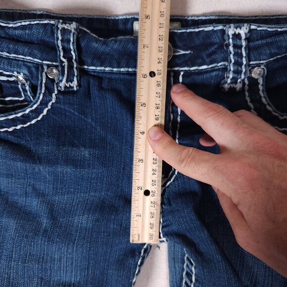 LA Idol USA Denim Shorts Juniors 13 Distressed Cutoff Raw Hem Thick Stitching - Picture 6 of 15